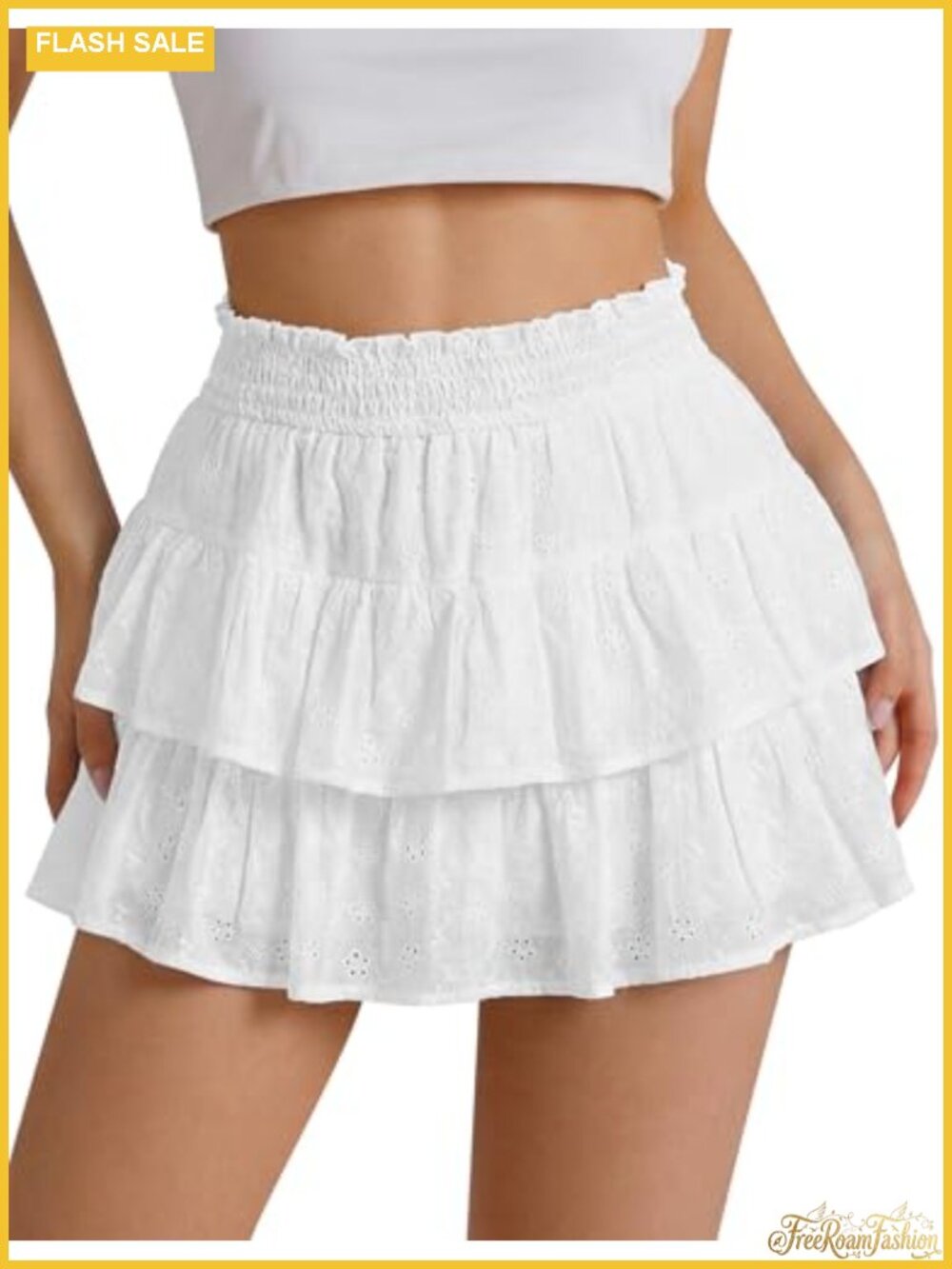 FOMELY Ruffle Mini Skort Double-Layer Flowy Skirt with Shorts